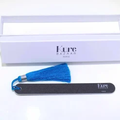 Glitzer Nagelfeile Silber mit blauem Pompon